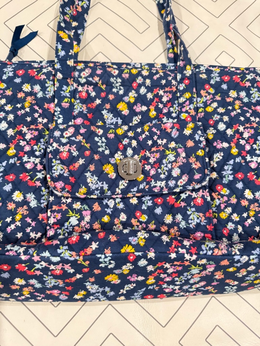 Vera Bradley Navy Floral Tote Purse - Picture 3 of 13